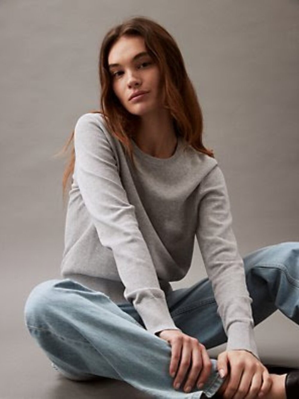 NWT Size M Calvin Klein Smooth Cotton Sweater in Gray